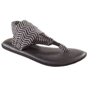 Sanuk Yoga Sling Sandals, Black/White Geometric Design, Size 9, Soft Insole, EUC
